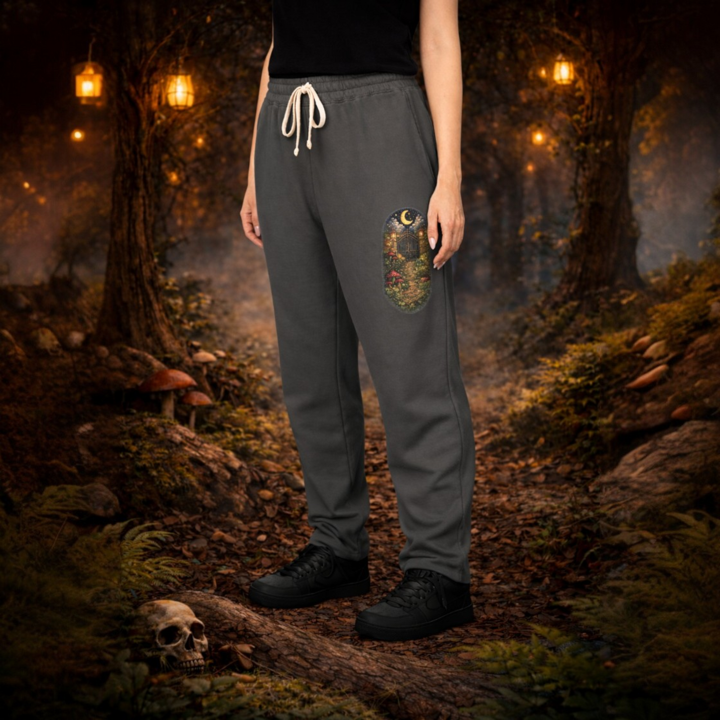 Cottage Night Unisex Joggers — Vintage Nature Patch Sweatpants