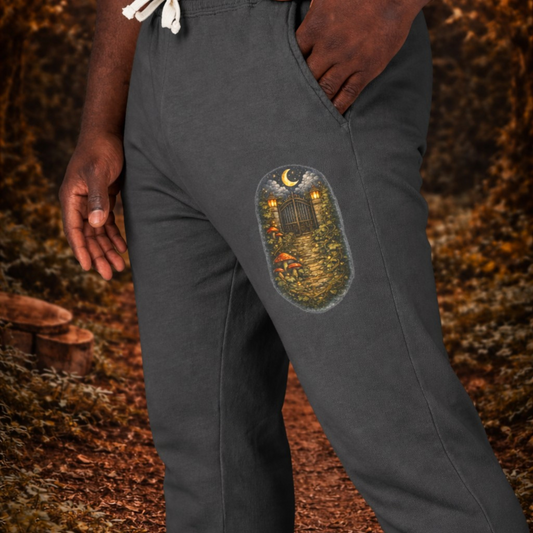 Cottage Night Unisex Joggers — Vintage Nature Patch Sweatpants