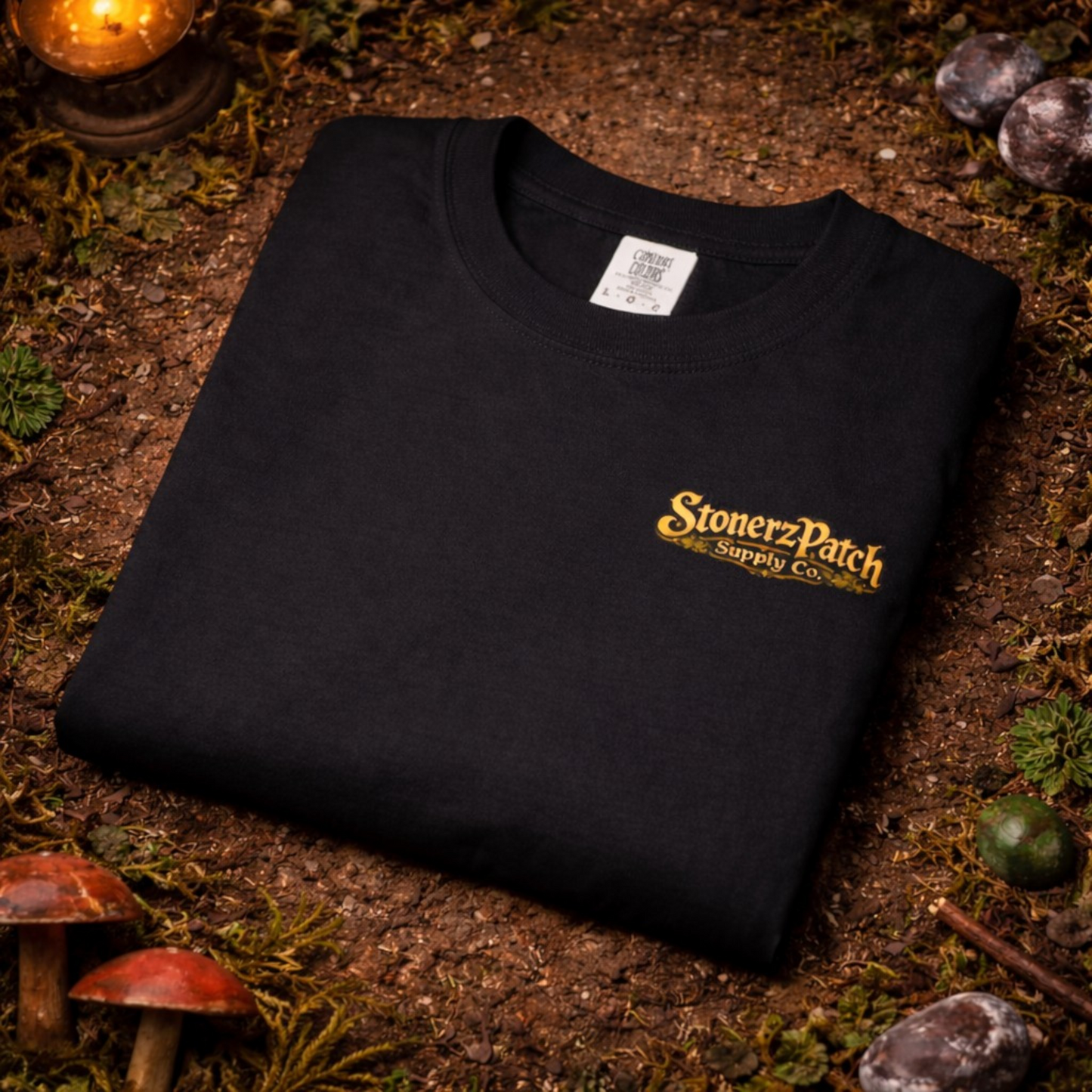 StonerzPatch Supply Co Skeleton Meditation Mushroom Forest Graphic T-Shirt