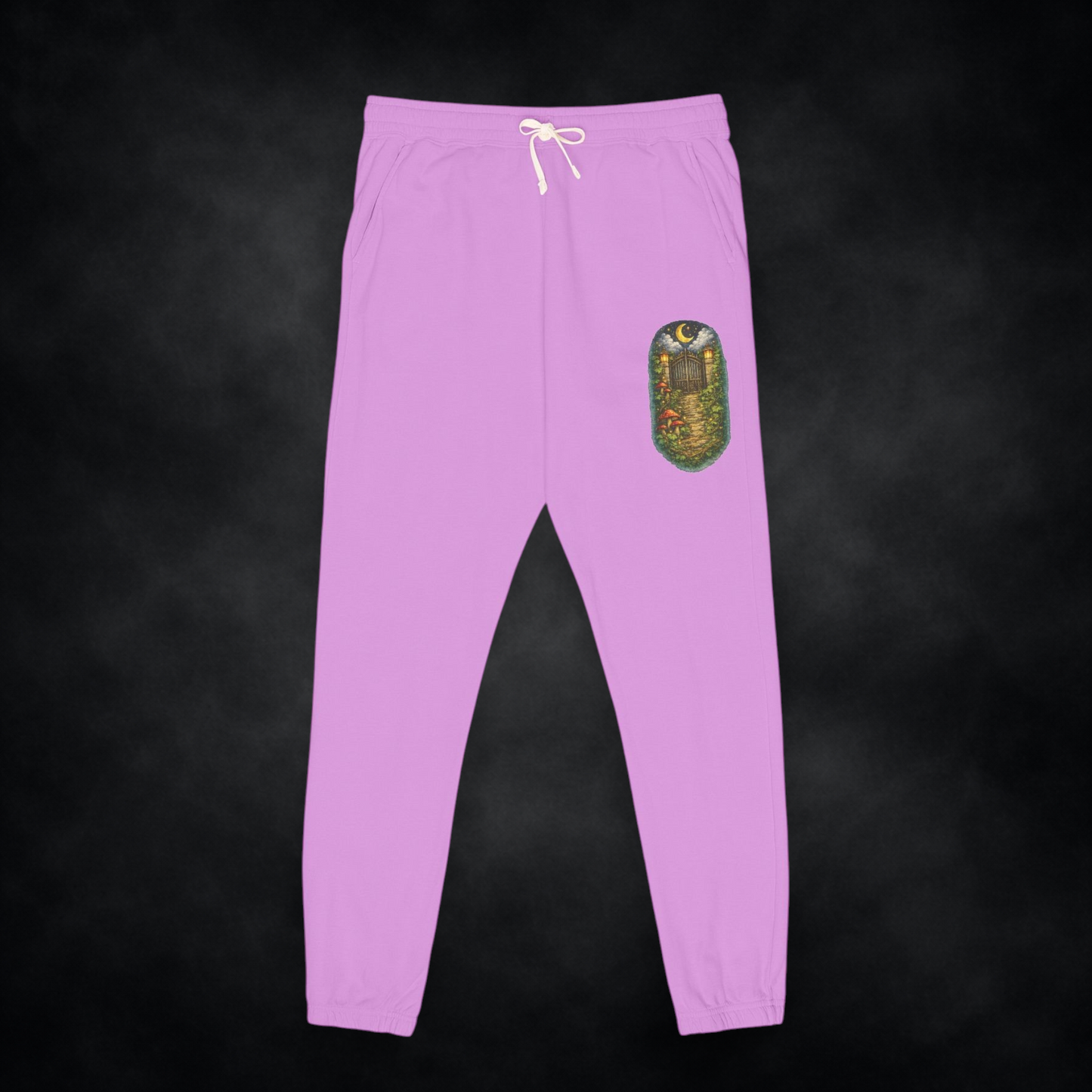 Cottage Night Unisex Joggers — Vintage Nature Patch Sweatpants